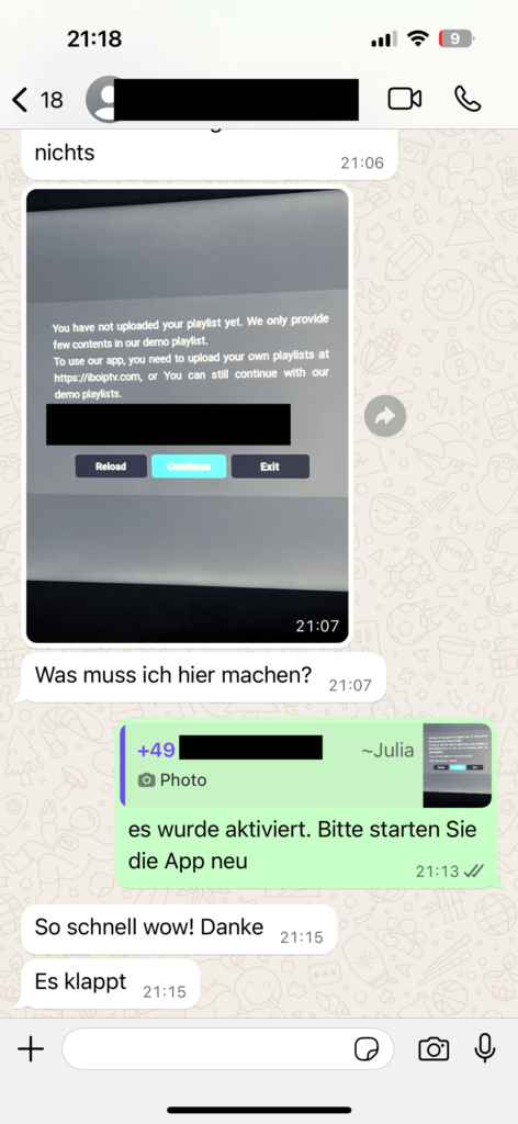 Echtes Kundenfeedback zu OTTGenuss IPTV per WhatsApp