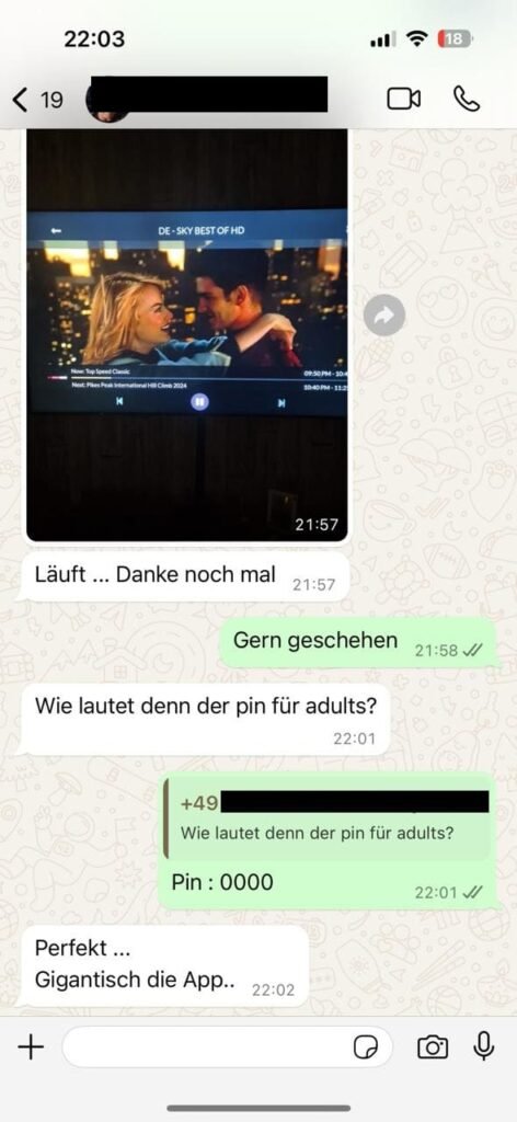 Echtes Kundenfeedback zu OTTGenuss IPTV per WhatsApp
