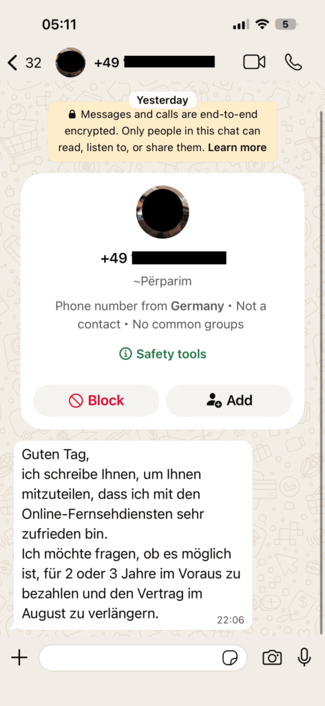 Echtes Kundenfeedback zu OTTGenuss IPTV per WhatsApp
