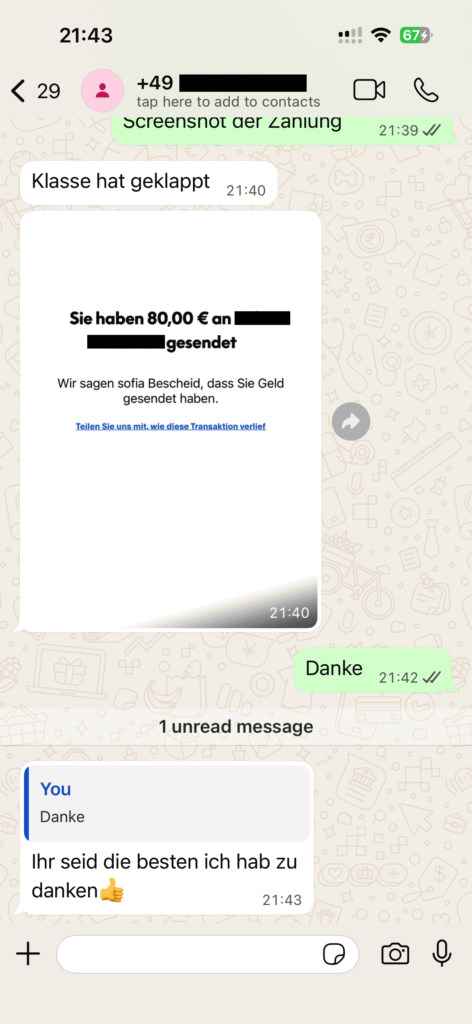 OTTGenuss IPTV Kundenbewertung – Screenshot eines echten Kundengesprächs