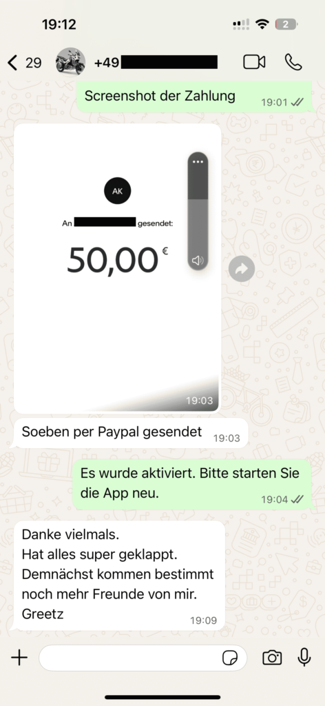 Echtes Kundenfeedback zu OTTGenuss IPTV per WhatsApp