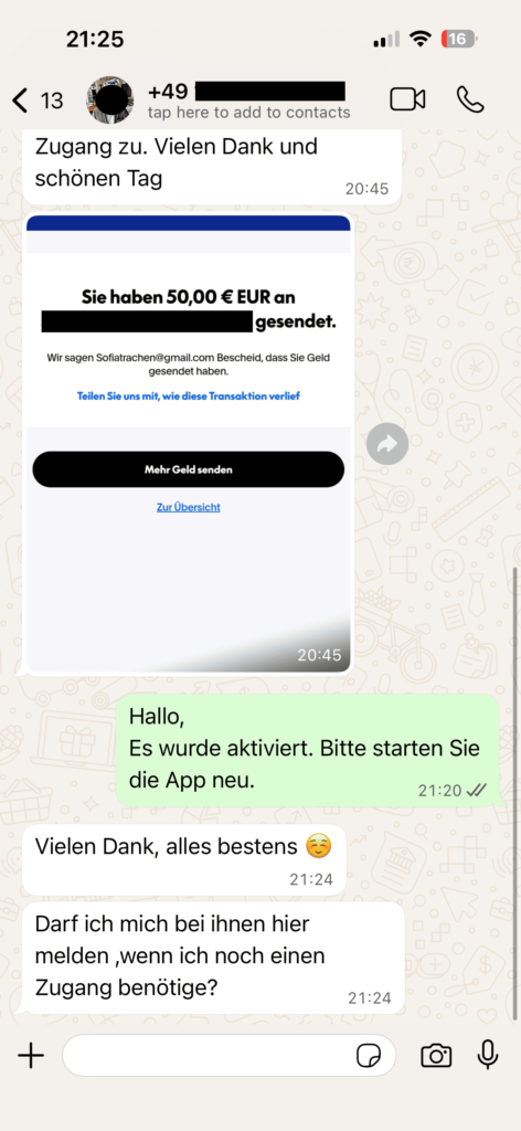 OTTGenuss IPTV Kundenbewertung – Screenshot eines echten Kundengesprächs
