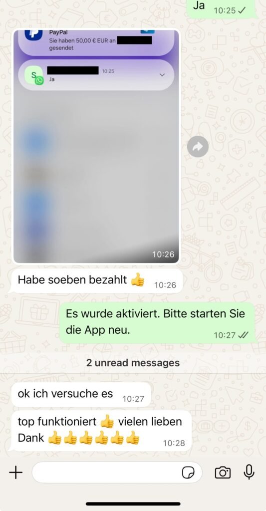 Echtes Kundenfeedback zu OTTGenuss IPTV per WhatsApp