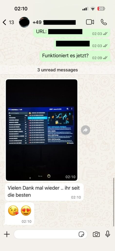 OTTGenuss IPTV Kundenbewertung – Screenshot eines echten Kundengesprächs